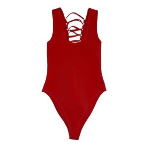 NBD X NAVEN Coral Lace Up Bodysuit